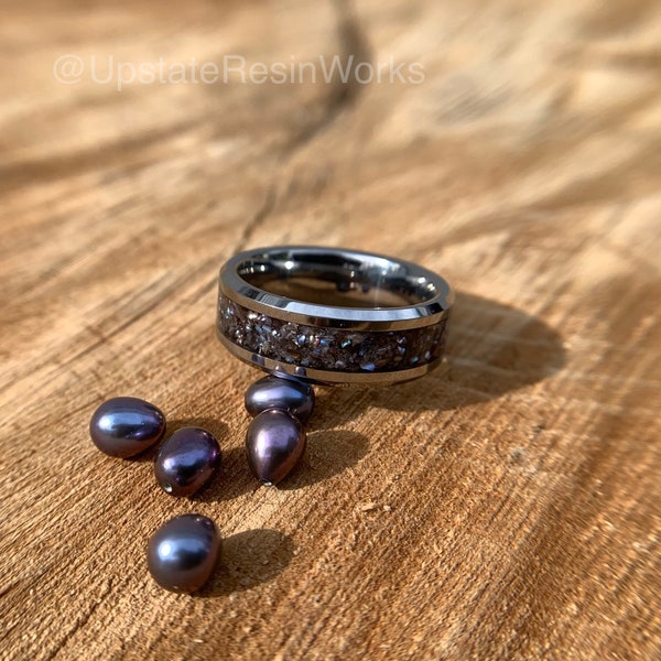Genuine Black Pearl ring, Black pearl band, Peacock pearl ring, gemstone rings, mens ring, womans ring, wedding ring, engagement ring