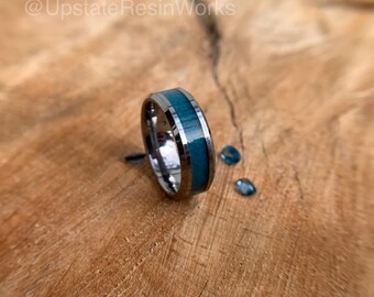 London Blue Topaz Ring, Blue Topaz Band, Topaz Push Gift, for Him