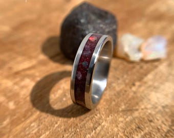 Real Garnet band, Opal and garnet ring, Birthstone Band, mens band, womans band, wedding band, engagement band, promise, anniversary band