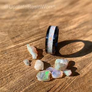 Lightning Flash ring, black band, opal ring, crystal ring, gemstone, mens ring, womans ring, wedding band, engagement ring, promise band