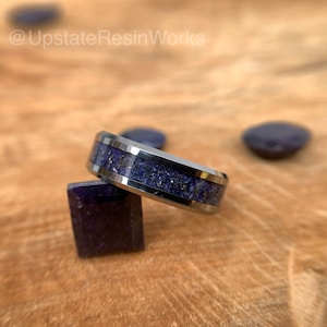 Genuine Sapphire ring, meteorite dust ring, blue and purple sapphire, sapphire band, Sapphire Birthstone ring, wedding ring, engagement ring