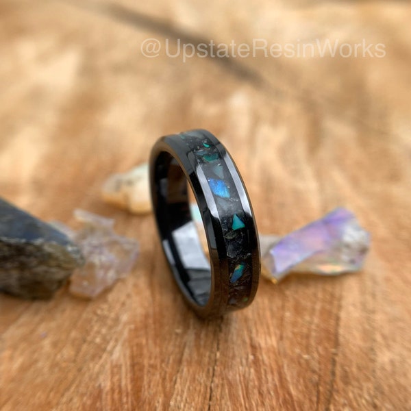 Genuine Labradorite ring, Labradorite and opal, Labradorite Band, Feldspar ring, mens ring, womans ring, wedding ring, engagement ring