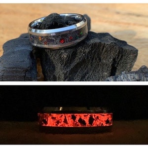 The Fire Pit, Black Opal ring, Tungsten band, Unisex ring, men's ring, woman's ring, wedding band, engagement ring, unique Camping gift, RV