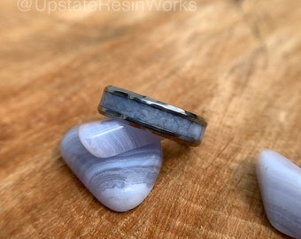 Real Blue agate band, Blue agate ring, Blue banded agate, mens ring, womans ring, vow renewal, wedding band, engagement ring, promise band