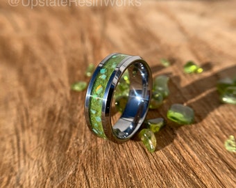 Peridot ring, Opal and Peridot band, gemstone rings, peridot vow renewal, wedding band, engagement ring, promise band, matching peridot band