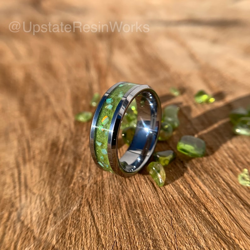 Peridot Ring Opal and Peridot Band Gemstone Rings Peridot Etsy