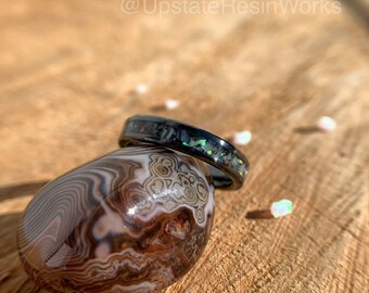 Genuine Sardonyx ring, Sardonyx and opal ring, Sardonyx band, gemstone ring, agate ring, anniversary ring, wedding ring, engagement ring