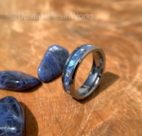 Blue Sodalite Ring, Sodalite and Opal, Sodalite Band, Sodalite