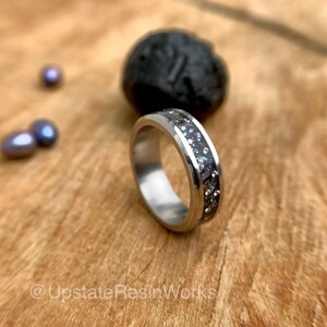 Genuine Black Pearl ring, Black Pearl and Moissanite Ring, Black pearl band, Peacock pearl ring, crystal ring, wedding ring, engagement ring