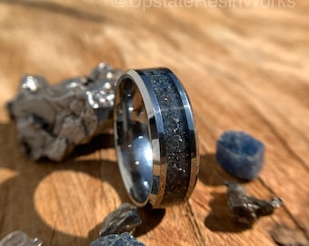 Genuine Sapphire ring, meteorite dust, ceylon blue sapphires, cerulean, gemstone rings, mens ring womans ring, wedding band, engagement ring