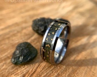 Moldavite ring, Moldavite and gold nugget ring, Moldavite band, tektite ring, rings, mens ring, womans ring, wedding ring, engagement ring