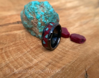 Genuine Ruby ring, Turquoise and Rubies, crystal ring, gemstone rings, mens ring, womans ring, wedding band, engagement ring, promise ring