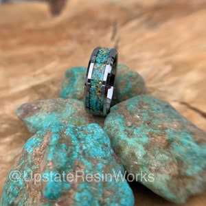 Genuine Turquoise ring, 24k gold, crystal, gemstone ring, Tungsten, wedding ring, promise ring, Anniversary Band, for him, for her, 6mm, 8mm