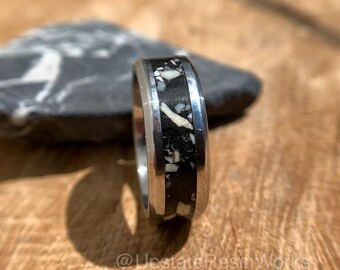 Genuine White buffalo Ring, White buffalo band, Tungsten or Titanium, Gemstone Ring, mens ring, womans ring, wedding Ring, engagement Ring,