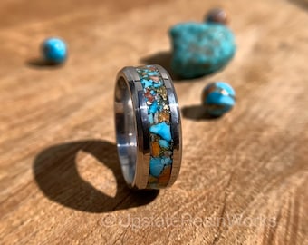 Real Spiny Oyster Band, Turquoise Copper Spiny Oyster Ring, Tungsten band, custom ring, mens ring womans ring, wedding band, engagement ring