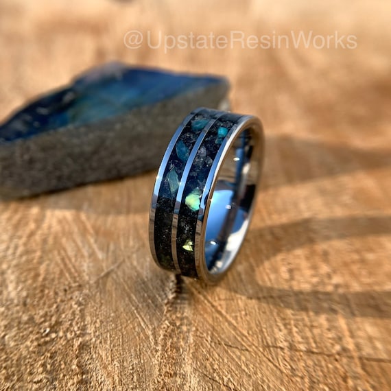 アクセサリー GAGAN stone double ring labradorite Double Channel Labradorite Ring, Labradorite Band, Feldspar Ring