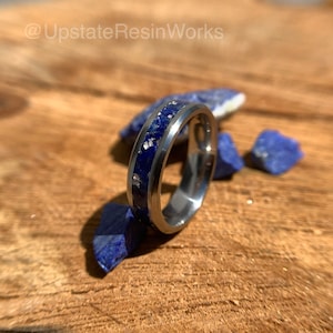 Real lapis lazuli band, silver and lapis, Lapis ring, gemstone ring, wedding ring, for him, for her, promise band, Anniversary Band