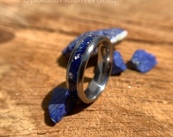 Real lapis lazuli band, silver and lapis, Lapis ring, gemstone ring, wedding ring, for him, for her, promise band, Anniversary Band