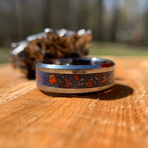 Superhero Meteorite and Opal Blue ring, Tungsten band, comic book inspired mens ring womans ring, wedding band, engagement ring, unique gift