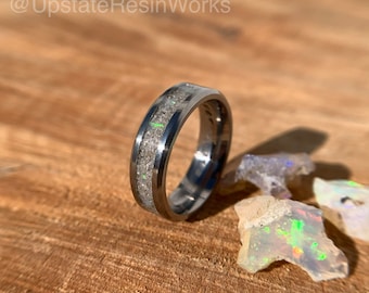 Real Diamond dust ring, Opal and Diamond dust ring, Diamond dust band, vow renewal, wedding ring, Diamond engagement ring, promise ring