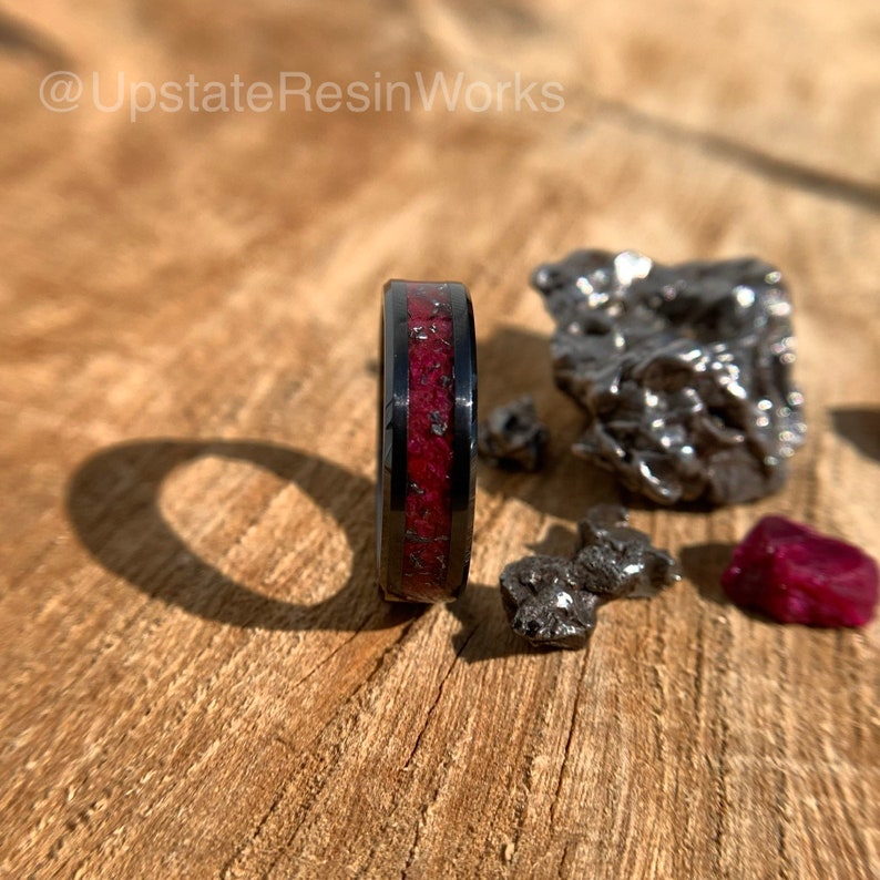Real Ruby Band, Meteorite Dust, Ruby Ring, Meteorite Band, Gemstone ...