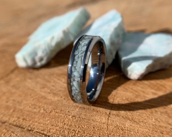 Anillo de larimar auténtico, banda de larimar, larimar para él, larimar para ella, anillo de renovación de votos, anillo de bodas de larimar, anillo de compromiso, anillo de promesa