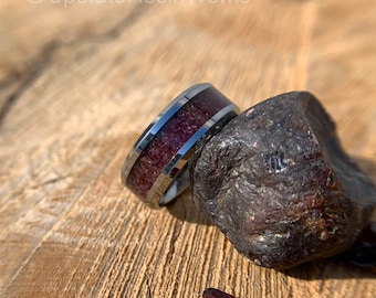 Garnet ring, rhodolite garnet band, mens ring, womans ring, crystal ring, wedding ring, engagement ring, promise ring, anniversary ring