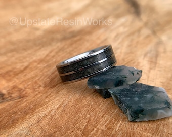Double Channel Moss Agate ring, Moss Agate band, Dendritic Moss Agate ring, mens ring, womans ring, wedding ring, engagement ring