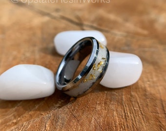 Real white quartz and gold ring, quartz and gold band, ring for him, ring for her, vow renewal, wedding ring, engagement ring, promise ring