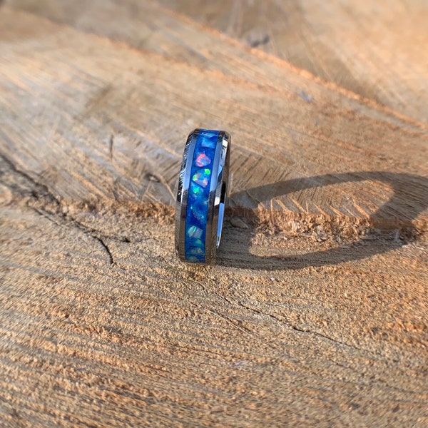 Arctic northern lights ring, Sapphire Blue, opal ring, gemstone ring, custom ring, wedding ring, engagement ring, promise ring, 6mm, 8mm