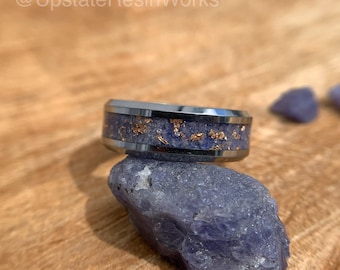 Genuine Tanzanite ring, Tanzanite band, Tanzanite diamond and Rose Gold Band, birthstone ring, crystal ring, wedding band, engagement ring