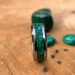 Genuine Malachite ring, Opal and Malachite, Malachite band, mens ring, womans ring, wedding ring, engagement ring, anniversary ring