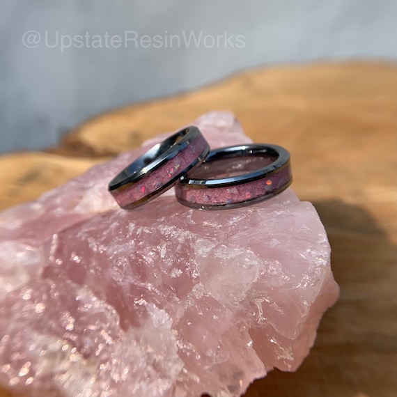 Pink Quartz and Opal Ring Rose Quartz Crystal Band Gemstone Band