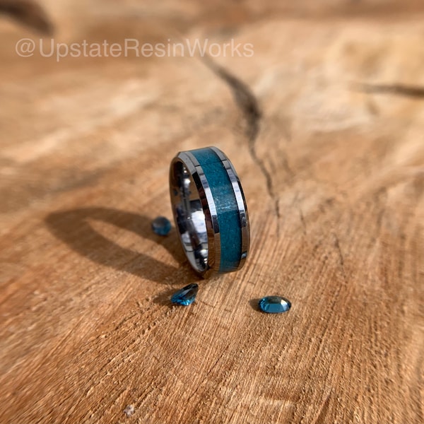 Véritable bande de topaze bleue, topaze bleue de Londres, topaze bleue, bande de tungstène, bagues de pierres précieuses, bague pour homme, bague pour femme, alliance, bague de fiançailles