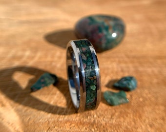 Real Bloodstone band, Bloodstone ring, Birthstone band, gemstone band, vow renewal band, wedding band, engagement band, promise band