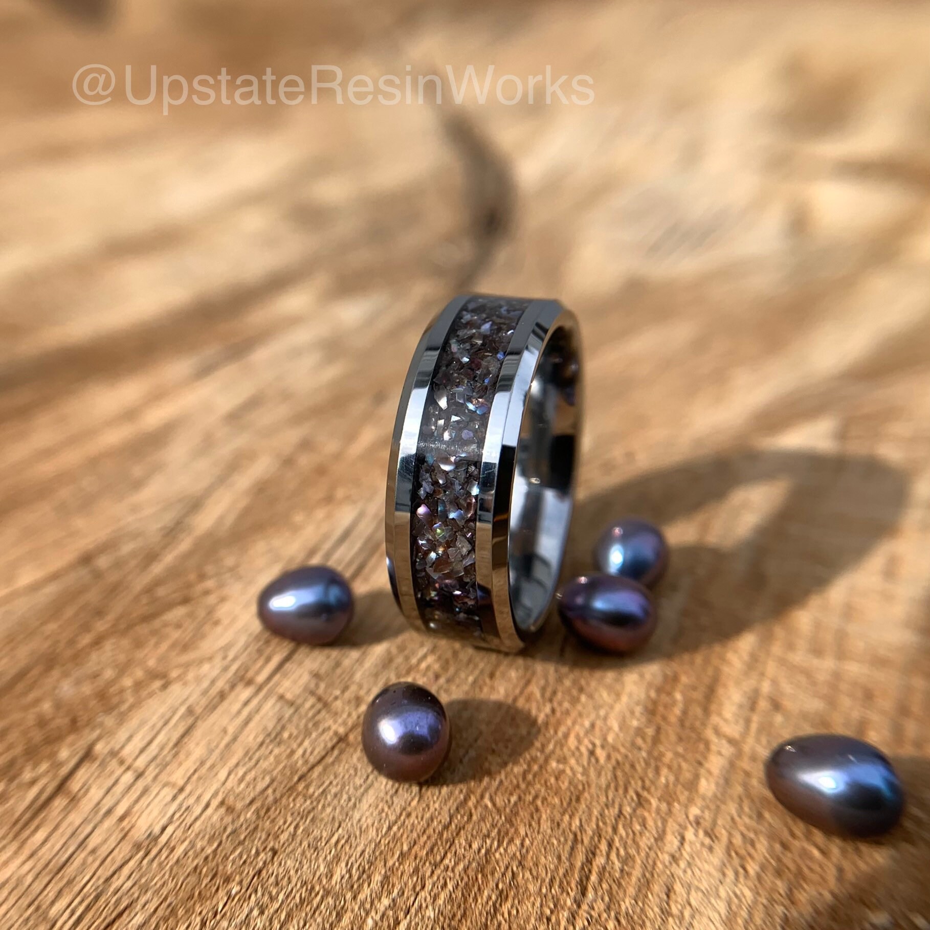 Genuine Black Pearl Ring, Black Pearl Band, Peacock Pearl Ring