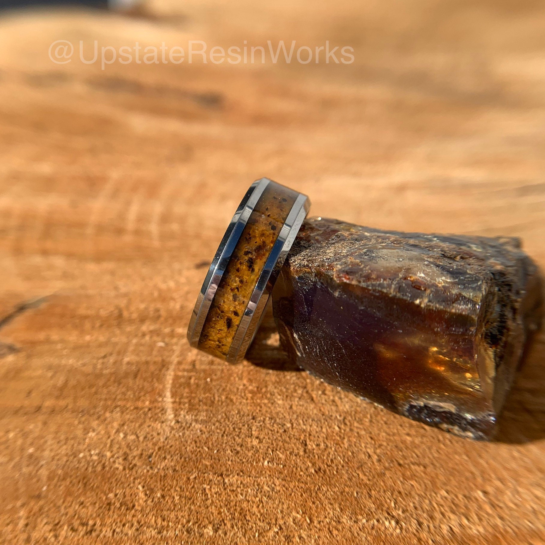 Genuine Amber Ring Fossil Amber Band Fossilized Amber Etsy
