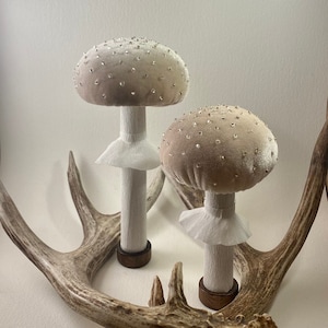 Champagne Velvet Mushrooms, Set of 2, Holiday Decorations, Cottagecore, Gifts for Friends, Christmas Decor, Forest Decor, Woodland Gifts