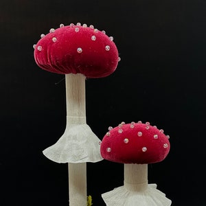Burgundy Velvet Mushrooms, Set of 2, Holiday Decorations, Cottagecore, Gifts for Friends, Christmas Decor, Forest Decor, Woodland Gifts