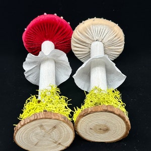 Dark Red and Cream Velvet Mushrooms, Set of 2, Holiday Decorations, Cottagecore, Gifts, Christmas Decor, Forest Decor, Woodland Gifts