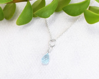 Dainty Blue Topaz Sterling Silver Necklace, Tiny Gemstone Pendant, November & December Birthstone