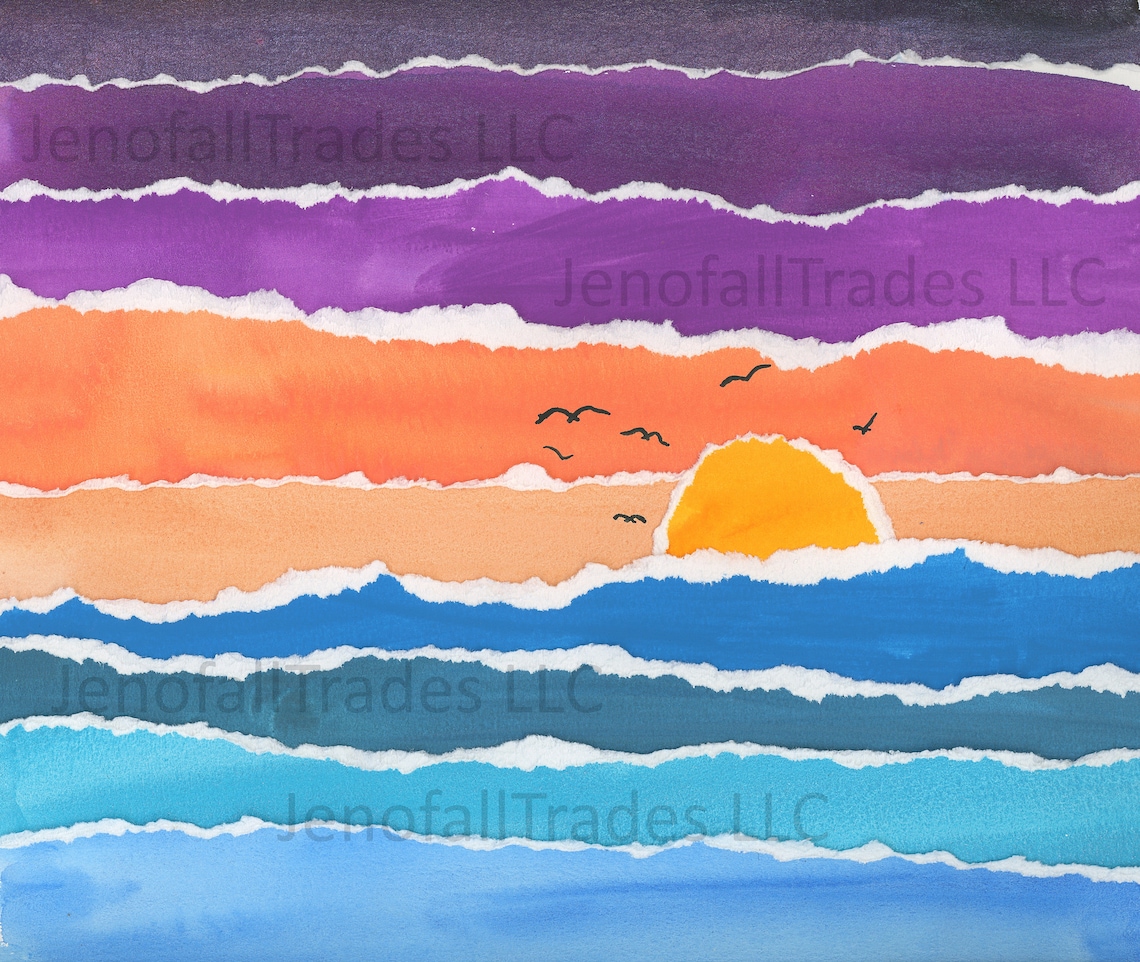 Ocean Sunset/sunrise Original Torn Paper Collage Download Print High