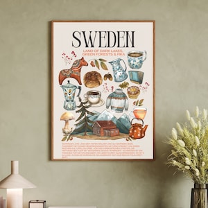 Cartel de Suecia, decoración de Suecia, regalo de Suecia A2, mapa de Suecia, Navidad de Suecia, mapa de Suecia, cartel salón,