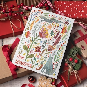 Kerstkaart handgemaakte | Kerstkaart Aquarellen | Vouwkaart | DIN A6 | "Vrolijk kerstfeest"