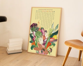 Seasonal Calendar Fruits and Vegetables Poster | Poster Kitchen Vegetables | A2 Vegan | Kitchen decoration poster child, Easter poster, Easter gift adult