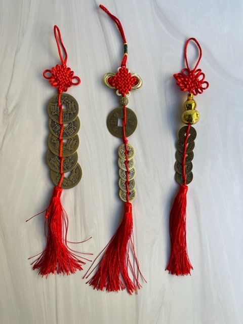 Talismano Feng Shui Di Prosperità - Amuleto Portafortuna Con Pompon E Pezzo Ci