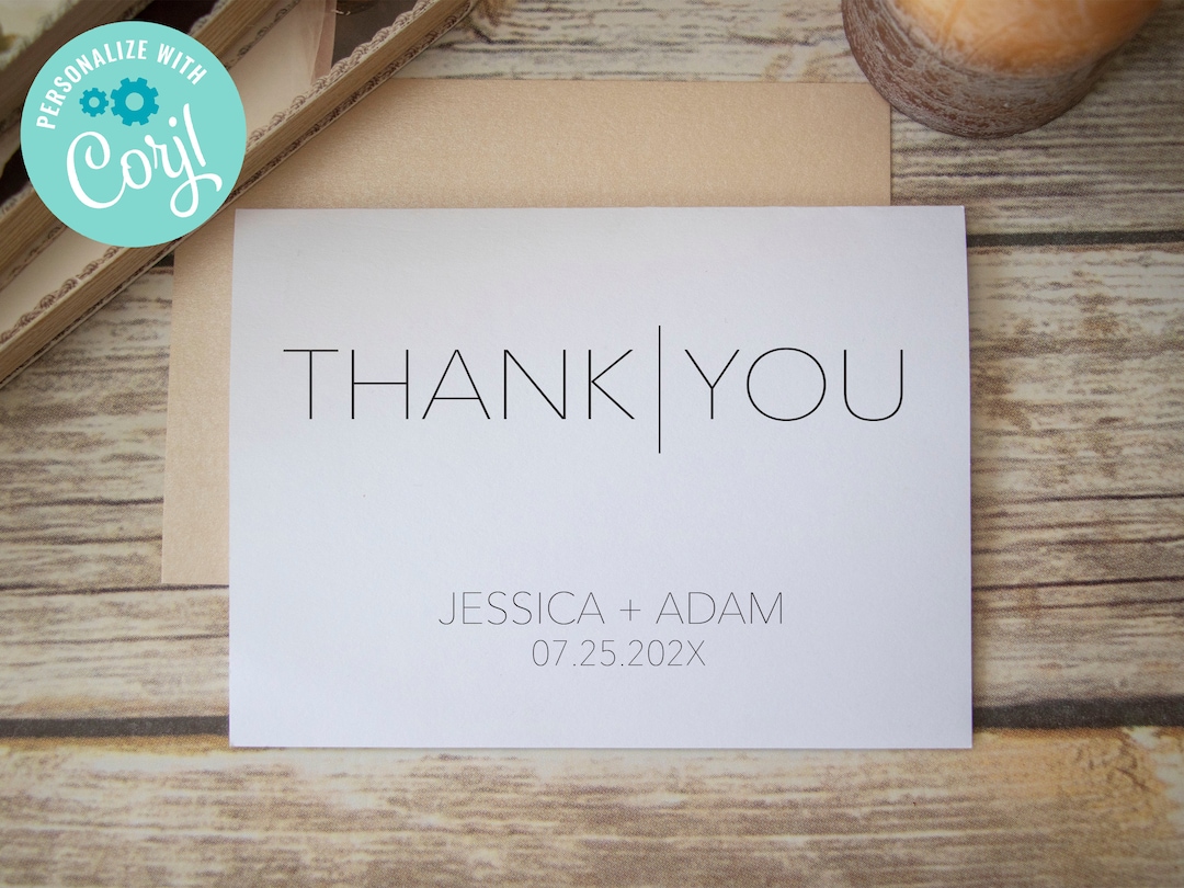 Modern Thank You Wedding Card Template Printable Custom Thank You Cards ...