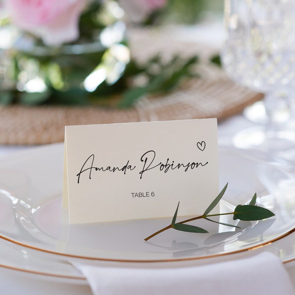 Printable Wedding Place Card Setting Template | Romantic Wedding Table Name Cards with Hearts | Reception Table Seating | M6