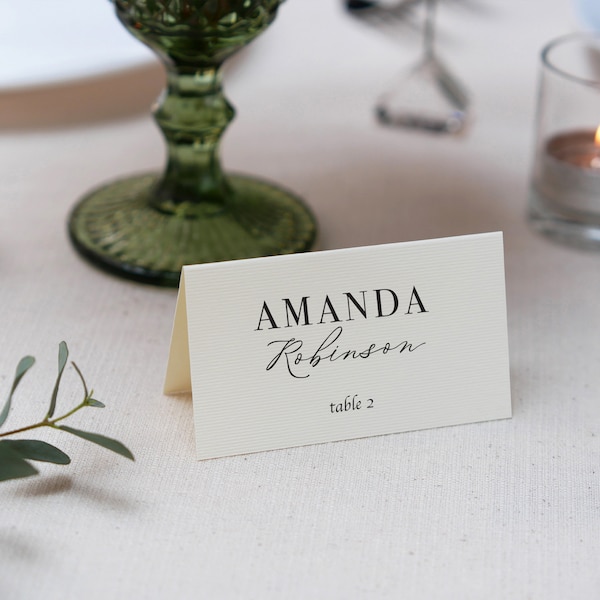 table place setting cards template Modern Wedding Seating Card Template | Printable Minimalist Place Cards | Custom Table Name Cards for Event | CC2