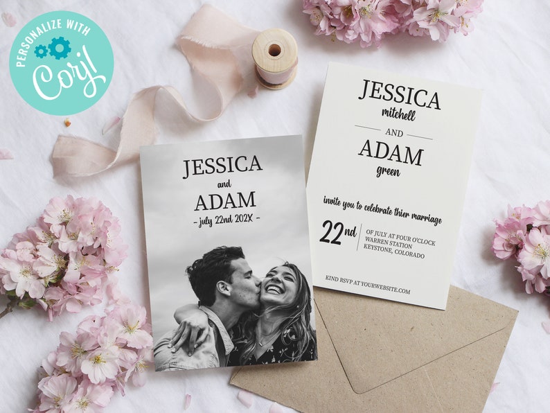 Printable Photo Wedding Invitation Cards | Custom Engagement Photo ...
